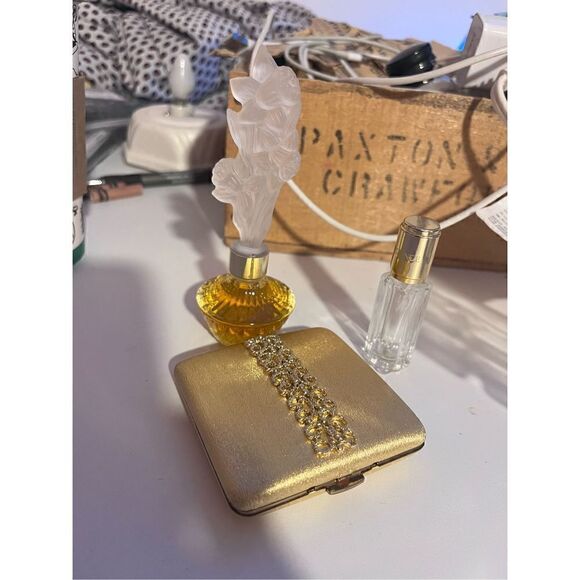 Gold compact glass complete snaps vintage two bottles - Picture 11 of 16